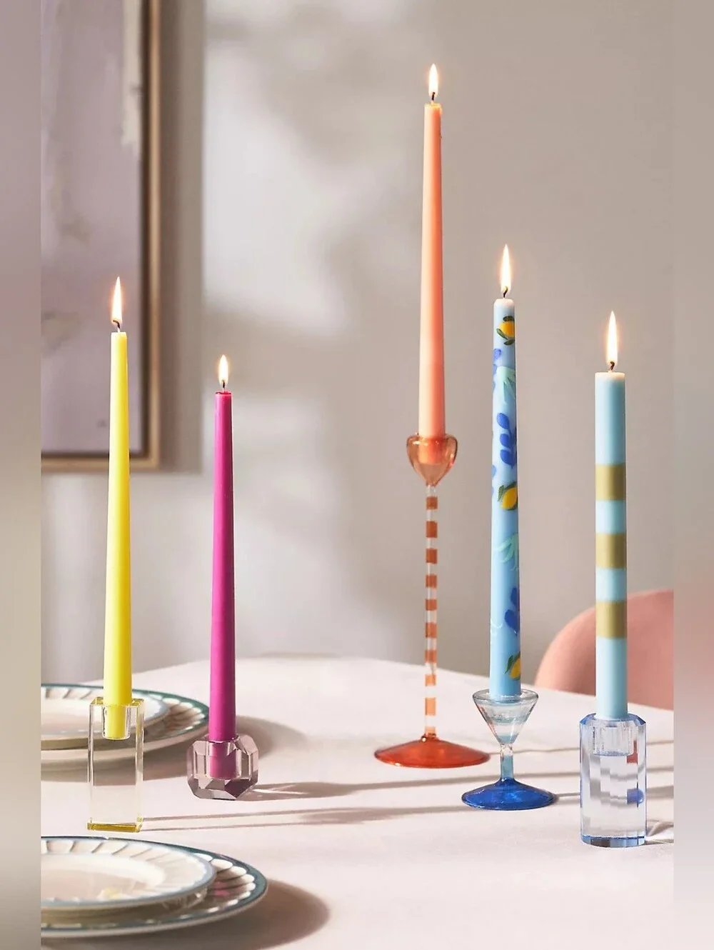 Anthropologie Cut Glass Taper Candle Holder Yellow